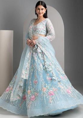 Multicolor Embroidery Silk Blend Lehenga Set for Diwali and Festive Wear