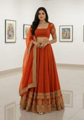 Fenta Orange Sequence Work Faux Georgette Lehenga Set with Embroidery for Diwali | Wedding & Festive Wear