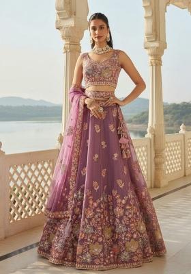 Lilac Sequence Embroidery Work Fendy Silk Blend Lehenga Set for Diwali and Festive Wear
