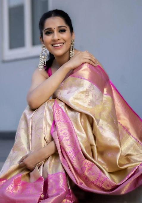 Pink Jacquard Work Silk Blend Saree Set for Diwali | Wedding & Festive Wear