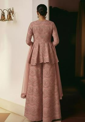 Blush Pink Embroidered Net Sharara Set