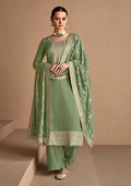 Dusty Green Embroidered Silk Blend Straight Kurta Set