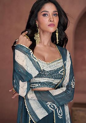 Teal Blue Embroidered Crepe Co Ord Set for Diwali | Wedding & Festive Wear