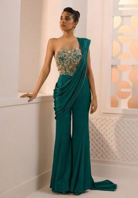 Enchanting Teal Green Hand Work Chinon Mother Daughter Lehenga Set | Twin In Royal Style