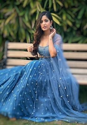 Blue Embroidered Georgette Lehenga Set for Diwali and Festive Wear