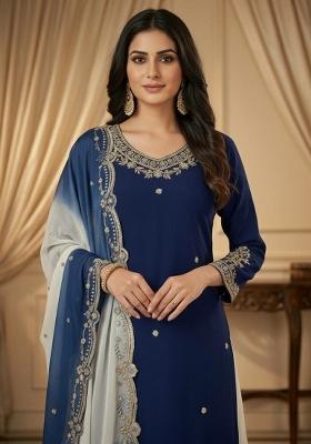 Blue Embroidery Crepe Salwar Kameez