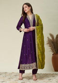 Purple Embroidered Silk Blend Anarkali Set