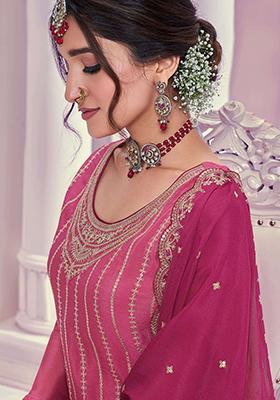 Pink Embroidered Chinon Sharara Set
