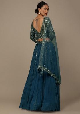 Blue Embroidered Georgette Lehenga Set With Dupatta for Diwali and Festive Wear