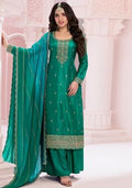 Green Embroidered Silk Blend Straight Kurta Set
