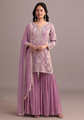 Pink Embroidered Georgette Sharara Set