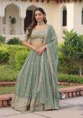 Sea Green Embroidery Georgette Lehenga Set for Diwali and Festive Wear