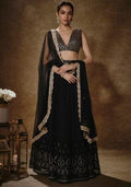 Black Georgette Lehenga Set with Embroidered & Sequin for Diwali | Wedding & Festive Wear