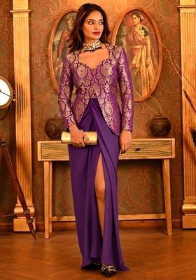 Purple Silk Fusion Set for Diwali and Festive Wear