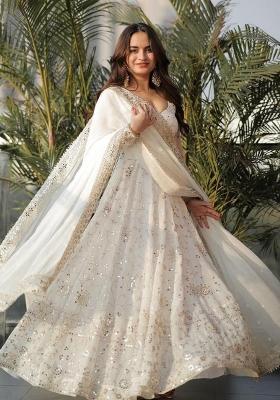White Embroidered Georgette Anarkali Set