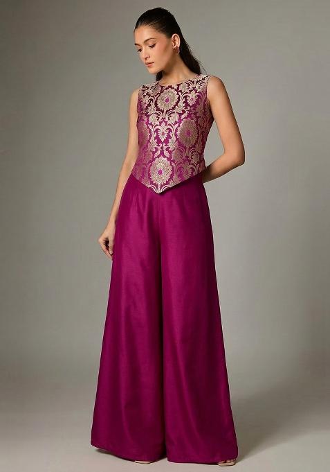 Magenta Silk Fusion Set for Diwali and Festive Wear