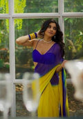 Yellow Ombre Pattern Georgette Saree Set for Diwali and Festive Wear
