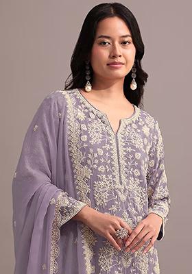 Purple Embroidered Georgette Sharara Set