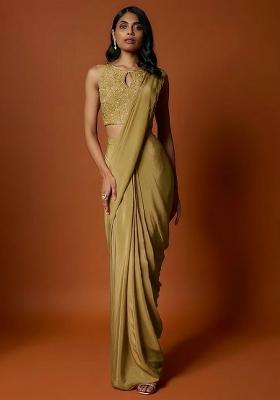 Timeless Golden Yellow Hand Work Sequin Mother Daughter Pre-Draped Saree Set | Drape, Dazzle, Twin