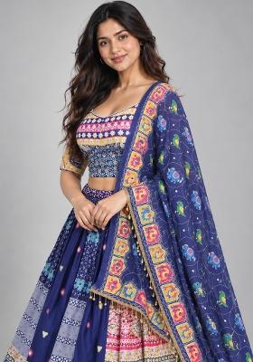 Multi Color Digital Print Silk Blend Chaniya Choli Set For Navratri And Garba for Diwali | Wedding & Festive Wear
