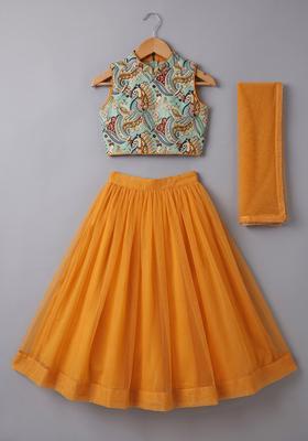 Dreamy Burnt Orange Crepe Mother Daughter Lehenga Set | Twin In Royal Style