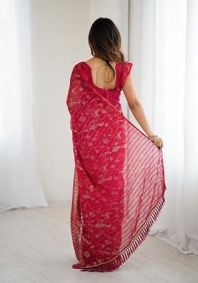 Pink Embroidery Silk Blend Saree Set for Diwali and Festive Wear