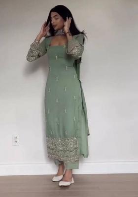 Green Embroidered Georgette Pakistani Suit Set