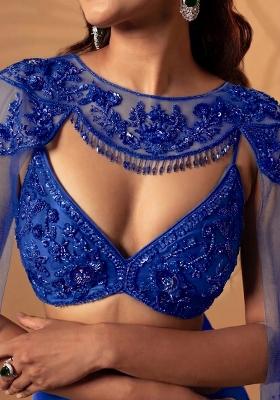 Deep Blue Satin Handwork Lehenga Set
