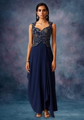 Blue Georgette Fusion Set with Embroidered for Diwali | Wedding & Festive Wear