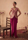 Deep Pink Brocade Fusion Set for Diwali and Festive Wear